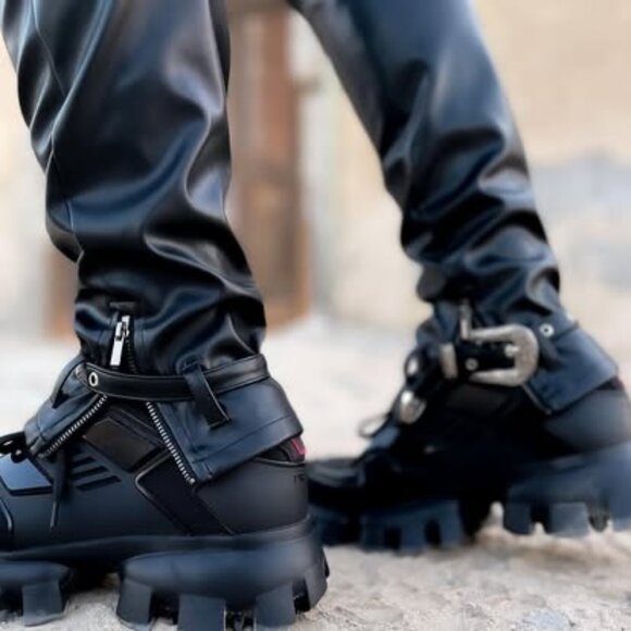 Guapi Mens Black Faux Leather Pants Size 28 Belted Ankle NWT Streetwear  [jb] - Picture 3 of 11